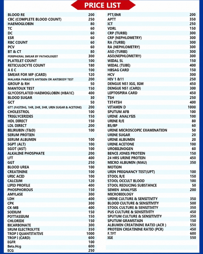 NDC Lab Original Price List Sheet